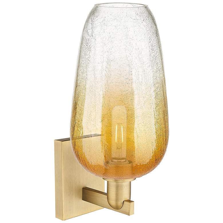 Image 2 Brookhaven Flute 11" High Brushed Brass Wall Sconce With Amber Shade more views