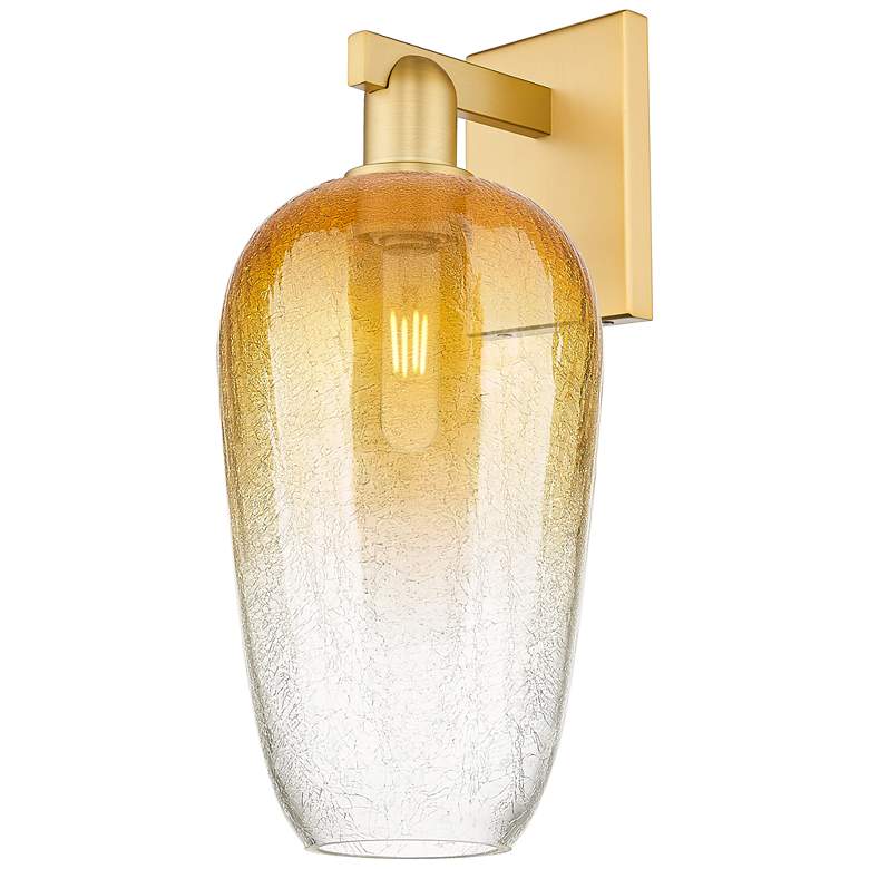 Image 1 Brookhaven Flute 11" High Satin Gold Wall Sconce With Amber Shade