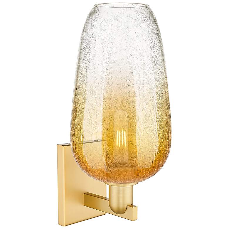 Image 2 Brookhaven Flute 11" High Satin Gold Wall Sconce With Amber Shade more views