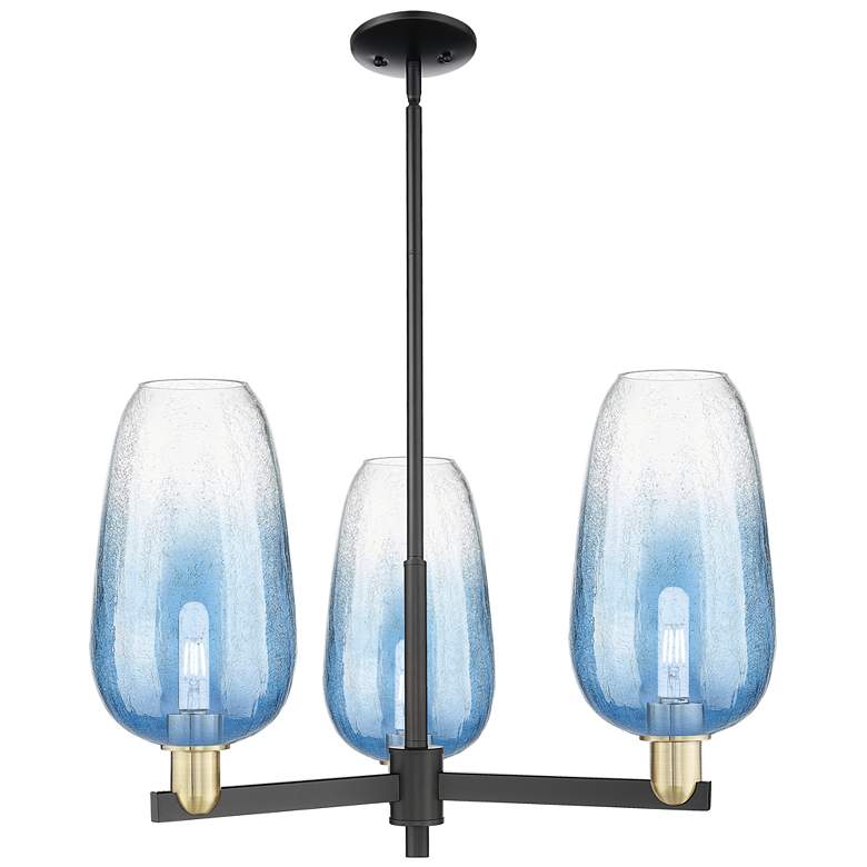 Image 1 Brookhaven Flute 17.5"W 3-Lt Black Brass Stem Chandelier w/ Blue Shade
