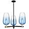 Brookhaven Flute 17.5"W 3-Lt Black Brass Stem Chandelier w/ Blue Shade