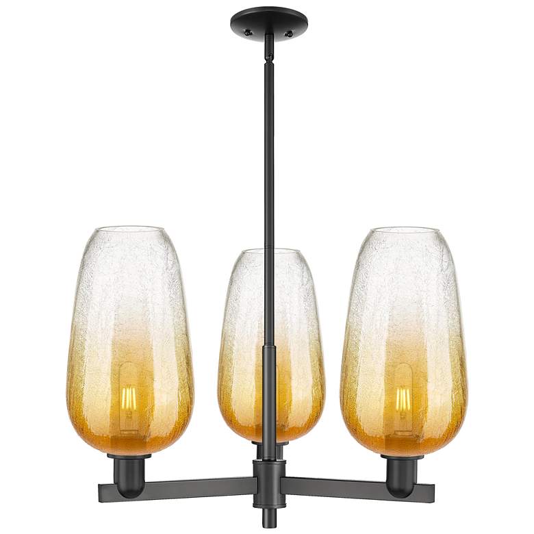 Image 1 Brookhaven Flute 18"W 3 Light Black Stem Chandelier w/ Amber Shade