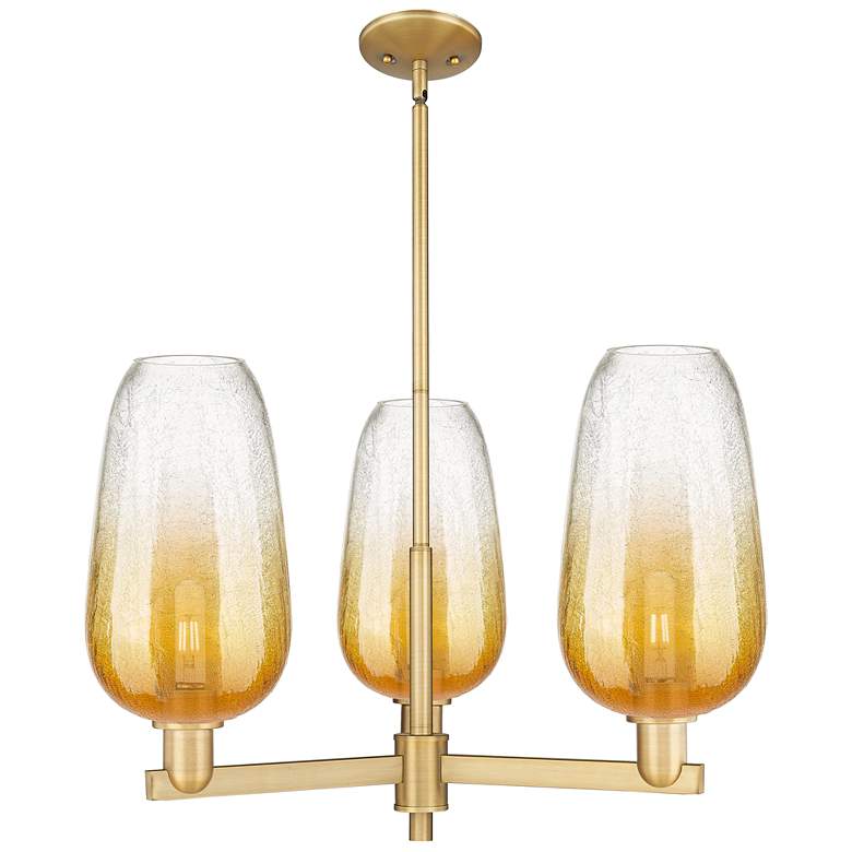 Image 1 Brookhaven Flute 18"W 3 Light Brass Stem Chandelier w/ Amber Shade