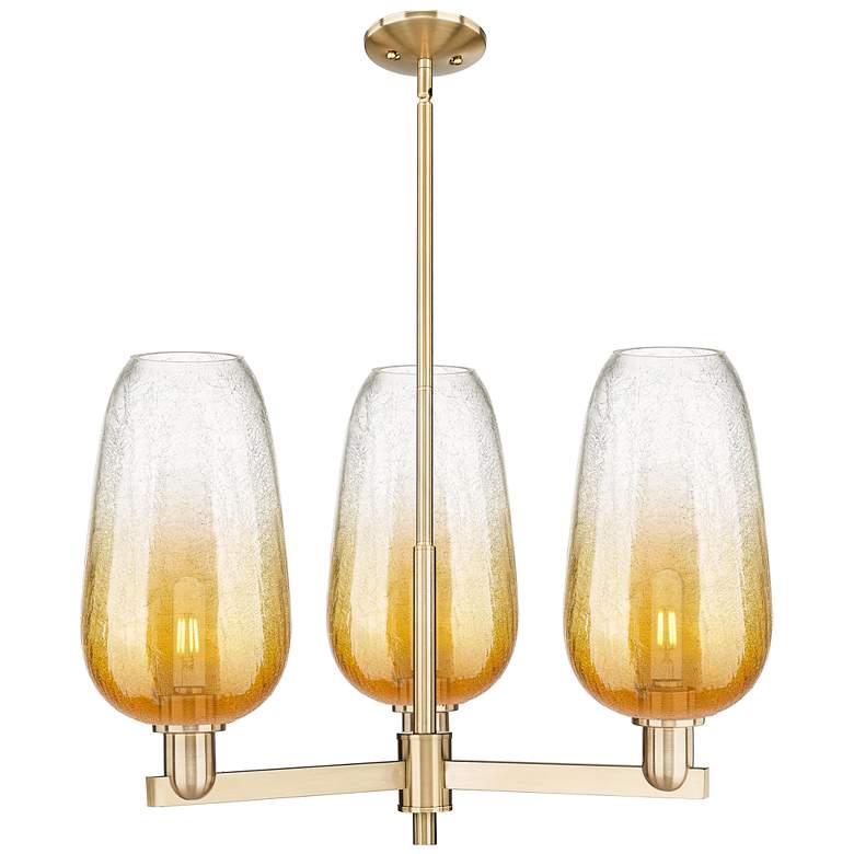 Image 1 Brookhaven Flute 18"W 3 Light Champagne Stem Chandelier w/ Amber Shade