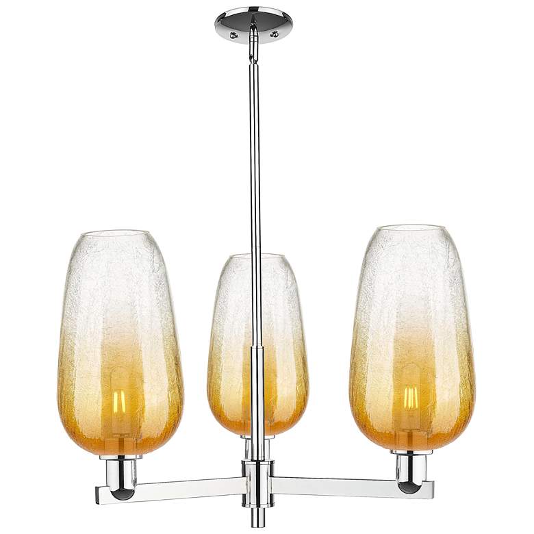 Image 1 Brookhaven Flute 18"W 3 Light Chrome Stem Chandelier With Amber Shade