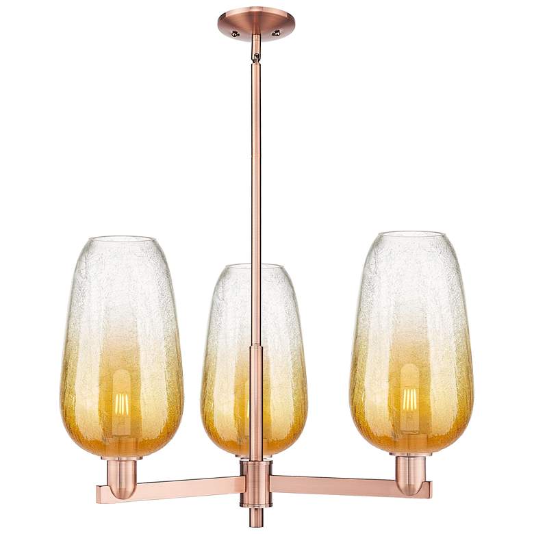 Image 1 Brookhaven Flute 18"W 3 Light Copper Stem Chandelier With Amber Shade