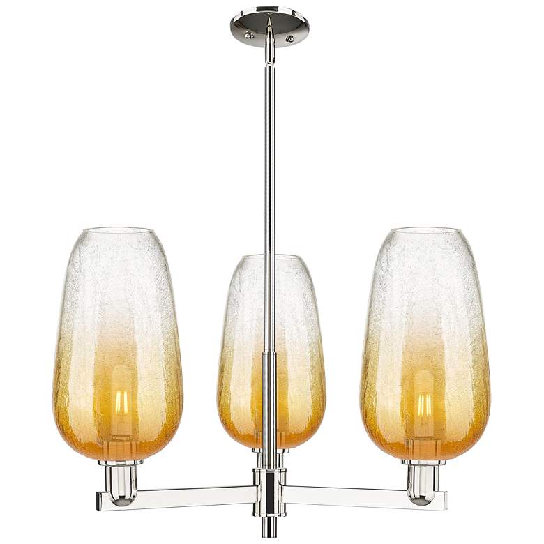 Image 1 Brookhaven Flute 18"W 3 Light Nickel Stem Chandelier w/ Amber Shade