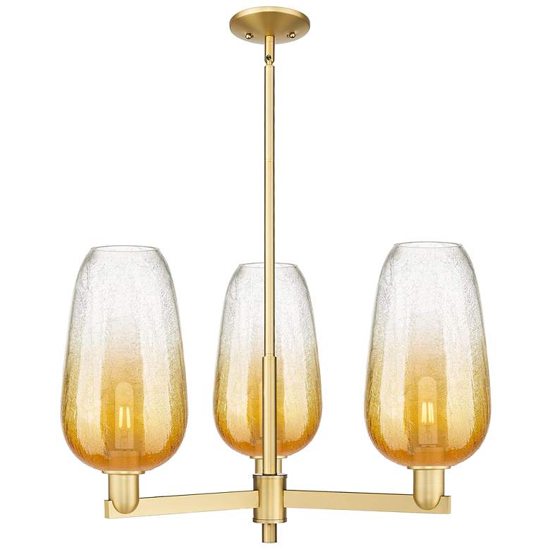 Image 1 Brookhaven Flute 18"W 3 Light Satin Gold Stem Chandelier w/ Amber Shade