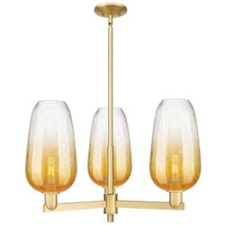 Brookhaven Flute 18"W 3 Light Satin Gold Stem Chandelier w/ Amber Shade