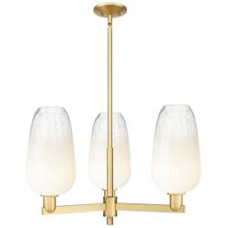 Brookhaven Flute 18"W 3 Light Satin Gold Stem Chandelier w/ Opal Shade