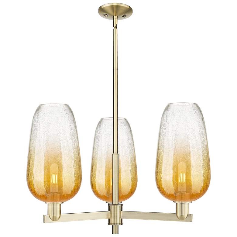 Image 1 Brookhaven Flute 18"W 3-Lt Antique Brass Stem Chandelier w/ Amber Shade
