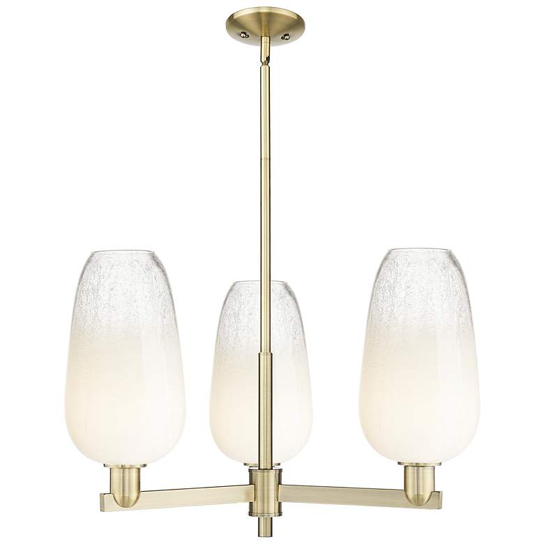 Image 1 Brookhaven Flute 18"W 3-Lt Antique Brass Stem Chandelier w/ Opal Shade