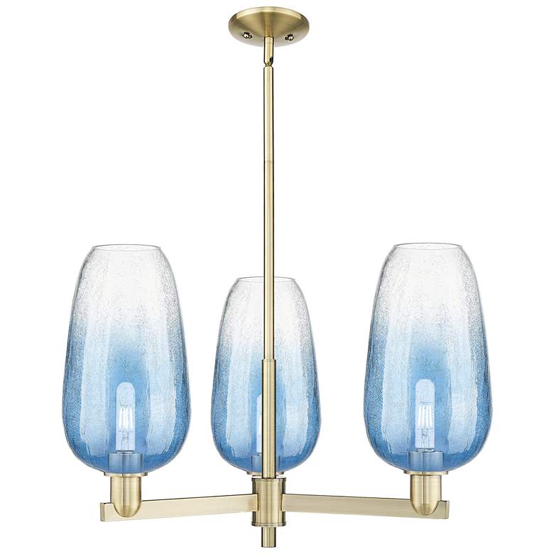 Image 1 Brookhaven Flute 18"W 3-Lt Antique Brass Stem Chandelier w/ Sapphire Shade