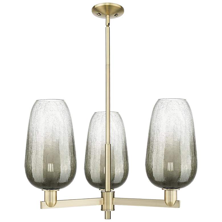 Image 1 Brookhaven Flute 18"W 3-Lt Antique Brass Stem Chandelier w/ Slate Shade