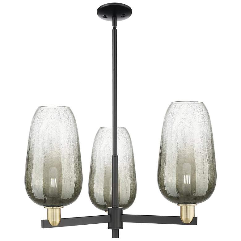Image 1 Brookhaven Flute 18"W 3-Lt Black Brass Stem Chandelier w/ Slate Shade