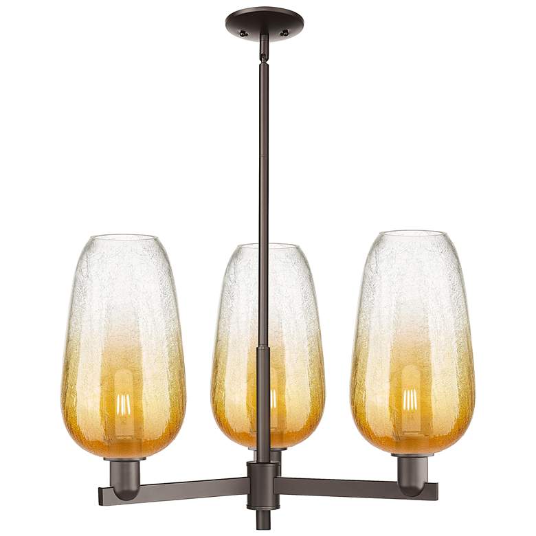 Image 1 Brookhaven Flute 18"W 3-Lt Oil Rubbed Bronze Stem Chandelier w/ Amber Shade