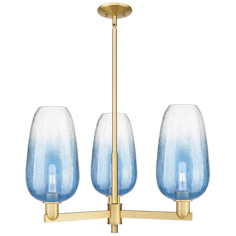 Image 1 Brookhaven Flute 18"W 3-Lt Satin Gold Stem Chandelier w/ Sapphire Shade