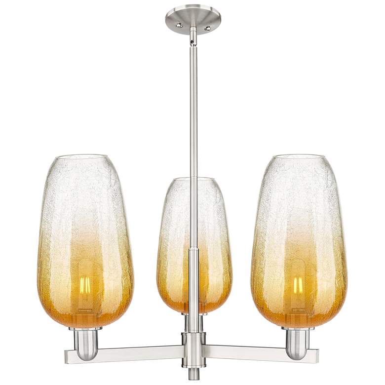 Image 1 Brookhaven Flute 18"W 3-Lt Satin Nickel Stem Chandelier w/ Amber Shade