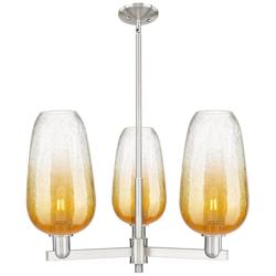 Brookhaven Flute 18"W 3-Lt Satin Nickel Stem Chandelier w/ Amber Shade