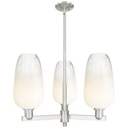 Brookhaven Flute 18"W 3-Lt Satin Nickel Stem Chandelier w/ Opal Shade