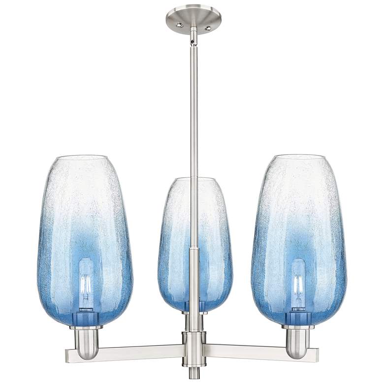 Image 1 Brookhaven Flute 18"W 3-Lt Satin Nickel Stem Chandelier w/ Sapphire Shade