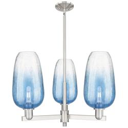 Brookhaven Flute 18"W 3-Lt Satin Nickel Stem Chandelier w/ Sapphire Shade