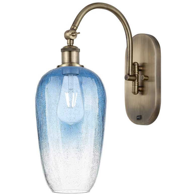 Image 1 Brookhaven Flute 19"H Brass Swiveling Sconce w/ Sapphire Blue Shade