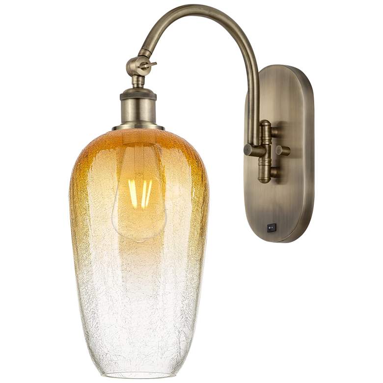 Image 1 Brookhaven Flute 19" High Antique Brass Swiveling Sconce with Amber Shade