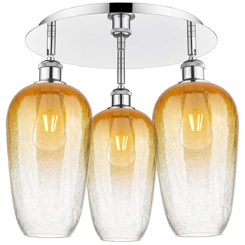 Image 1 Brookhaven Flute 19"W 3-Light Polished Chrome Flush Mount w/ Amber Shade