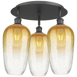 Brookhaven Flute 19" Wide 3-Light Matte Black Flush Mount with Amber Shade