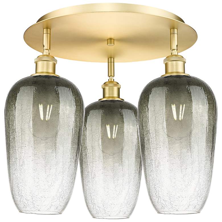 Image 1 Brookhaven Flute 19" Wide 3-Light Satin Gold Flush Mount with Slate Shade