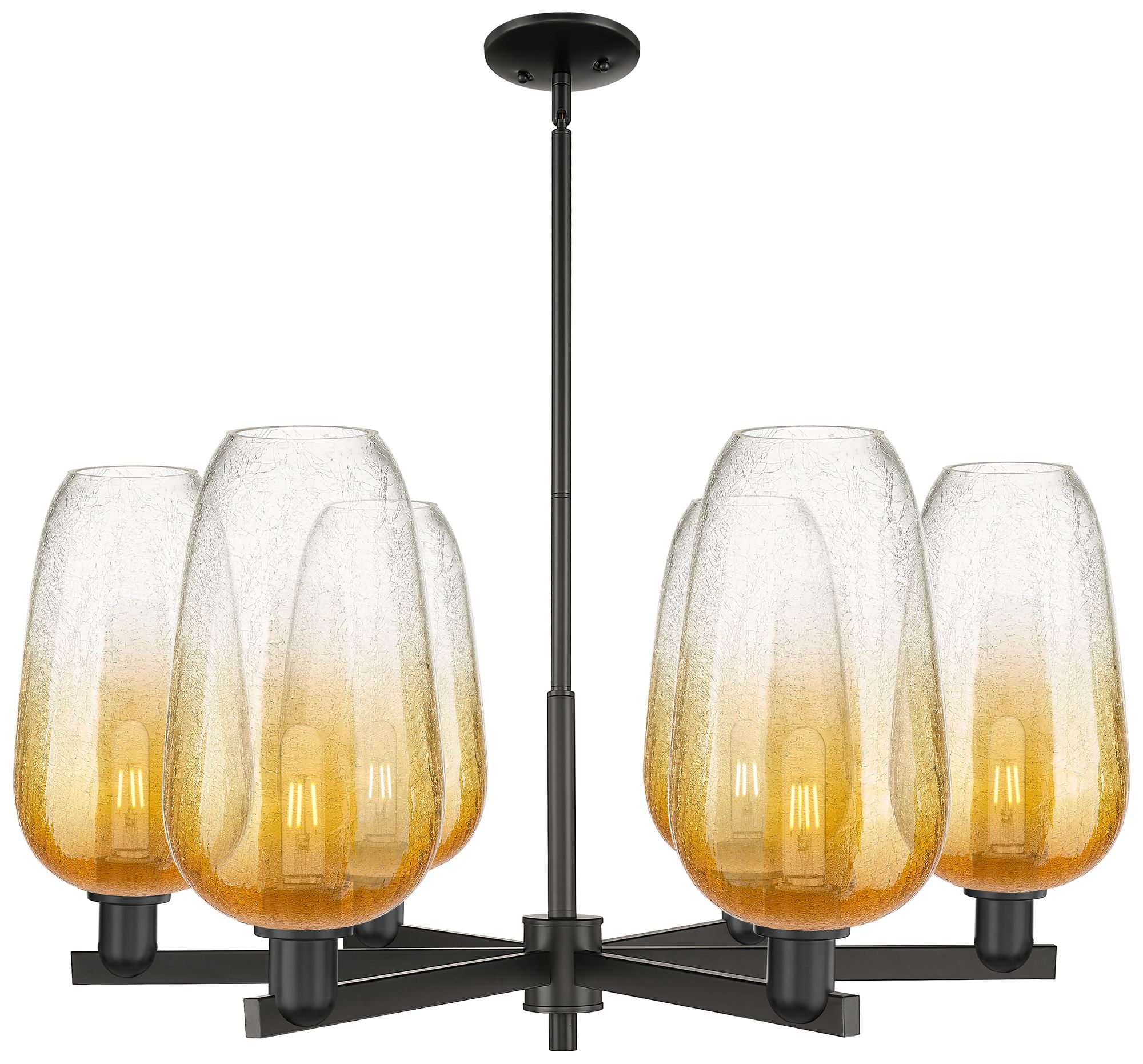 Brookhaven Flute 24"W 6 Light Black Stem Chandelier w/ Amber Shade