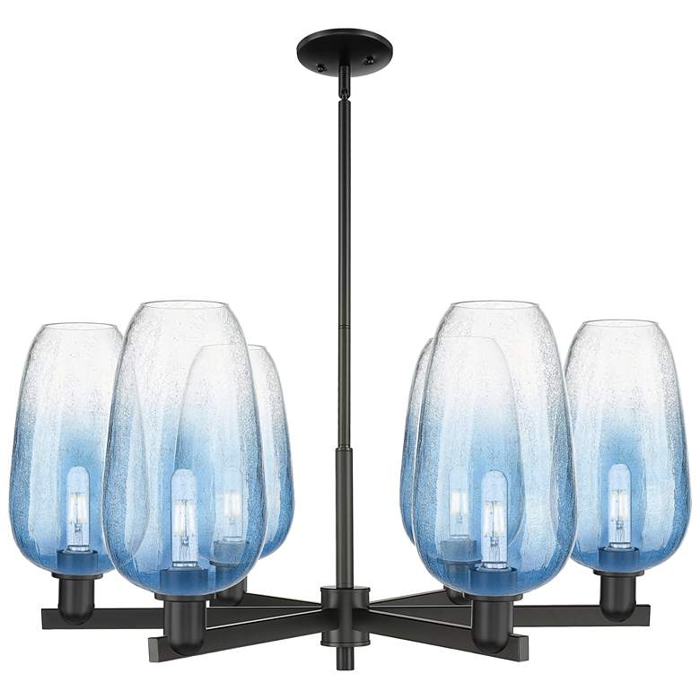 Image 1 Brookhaven Flute 24"W 6 Light Black Stem Chandelier w/ Sapphire Shade