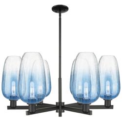 Brookhaven Flute 24"W 6 Light Black Stem Chandelier w/ Sapphire Shade