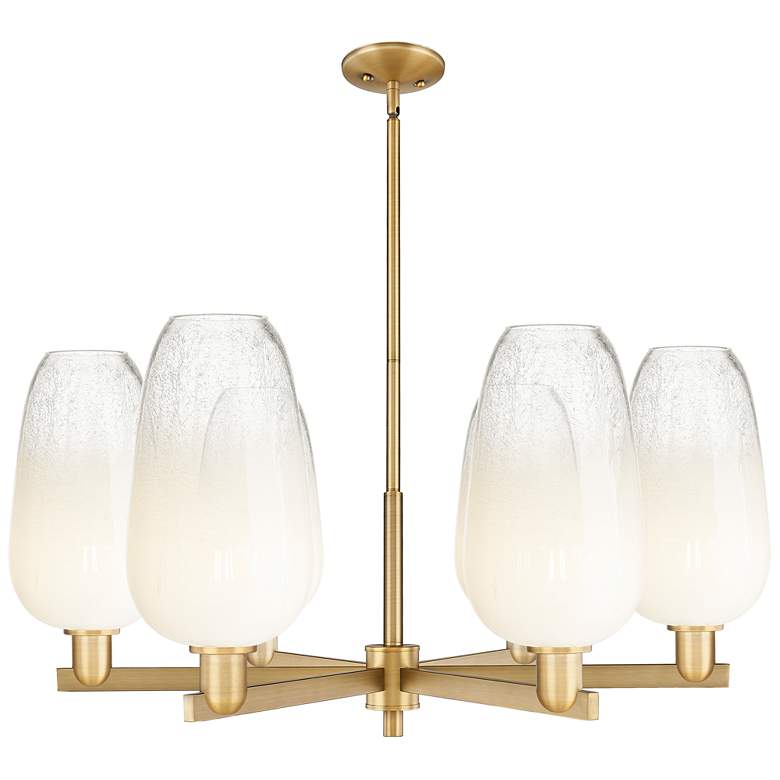 Image 1 Brookhaven Flute 24"W 6 Light Brass Stem Chandelier w/ Opal Shade
