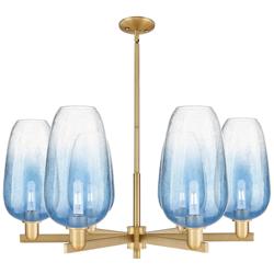Brookhaven Flute 24"W 6 Light Brass Stem Chandelier w/ Sapphire Shade