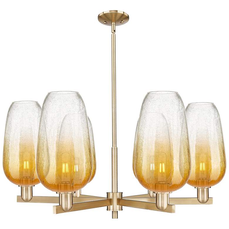 Image 1 Brookhaven Flute 24"W 6 Light Champagne Stem Chandelier w/ Amber Shade