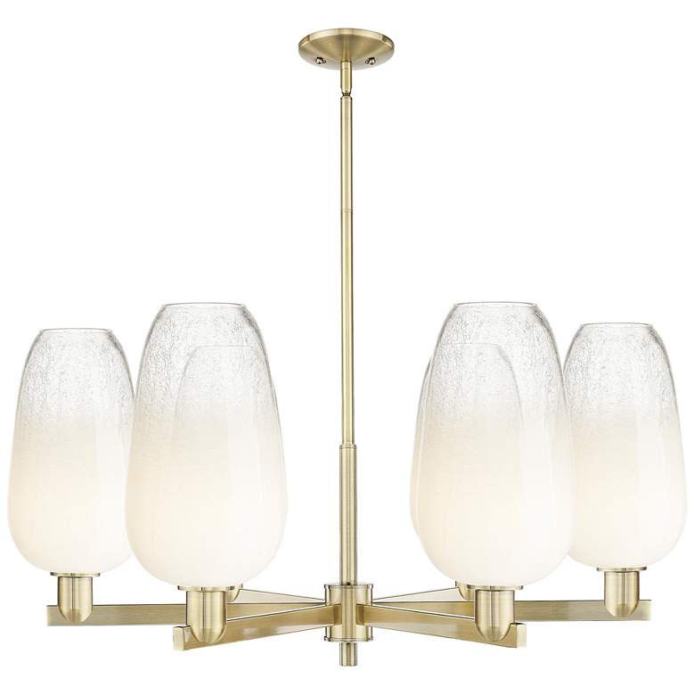 Image 1 Brookhaven Flute 24"W 6-Lt Antique Brass Stem Chandelier w/ Opal Shade