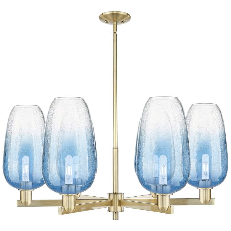 Image 1 Brookhaven Flute 24"W 6-Lt Antique Brass Stem Chandelier w/ Sapphire Shade