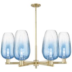 Brookhaven Flute 24"W 6-Lt Antique Brass Stem Chandelier w/ Sapphire Shade