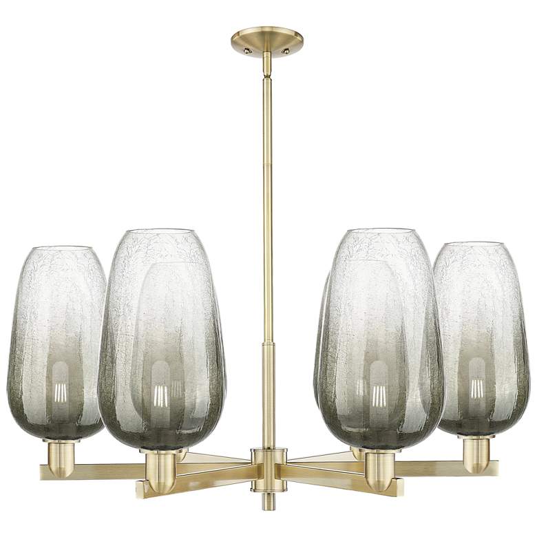 Image 1 Brookhaven Flute 24"W 6-Lt Antique Brass Stem Chandelier w/ Slate Shade