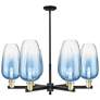 Brookhaven Flute 24"W 6-Lt Black Brass Stem Chandelier w/ Blue Shade