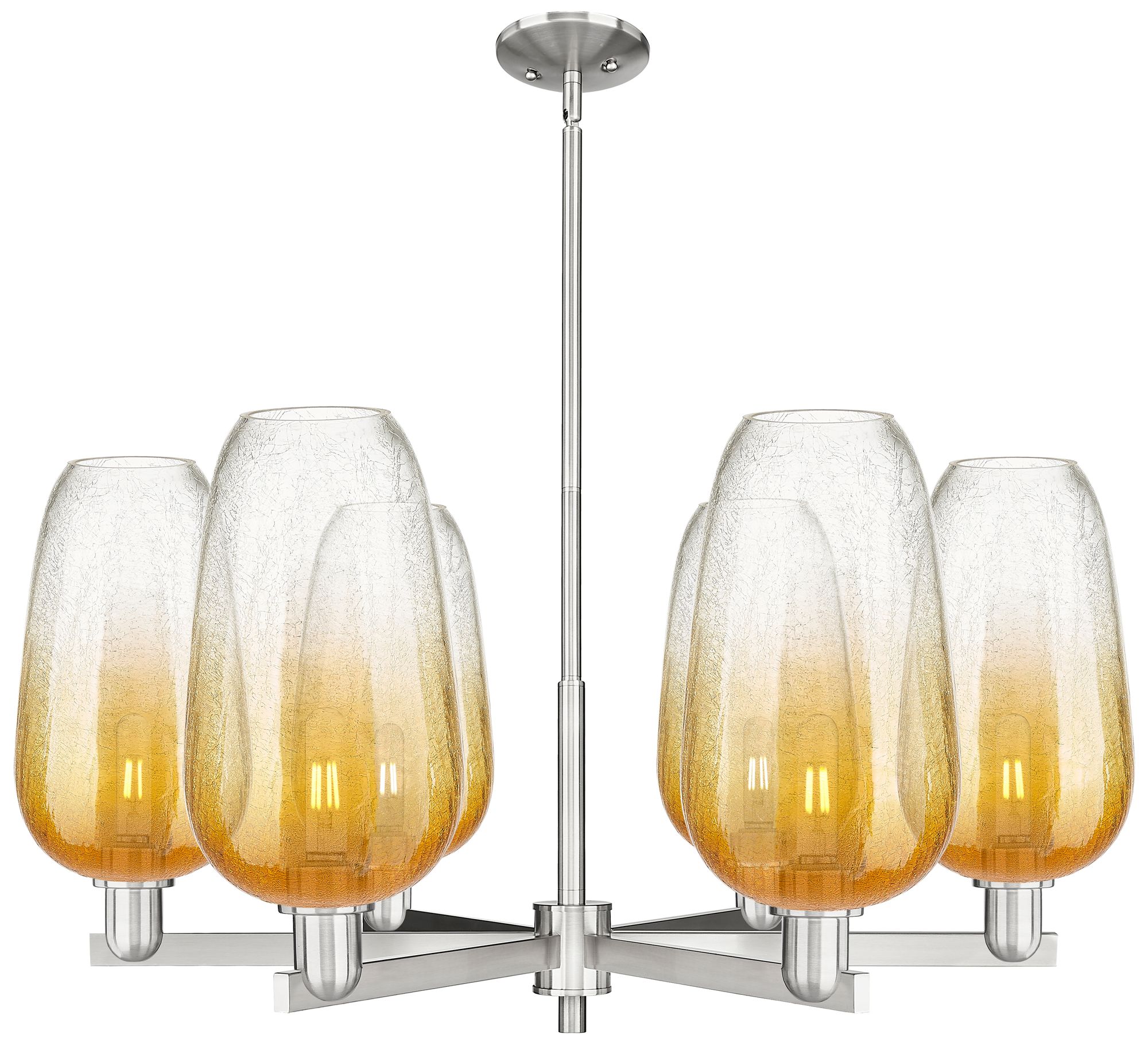 Brookhaven Flute 24"W 6-Lt Satin Nickel Stem Chandelier w/ Amber Shade