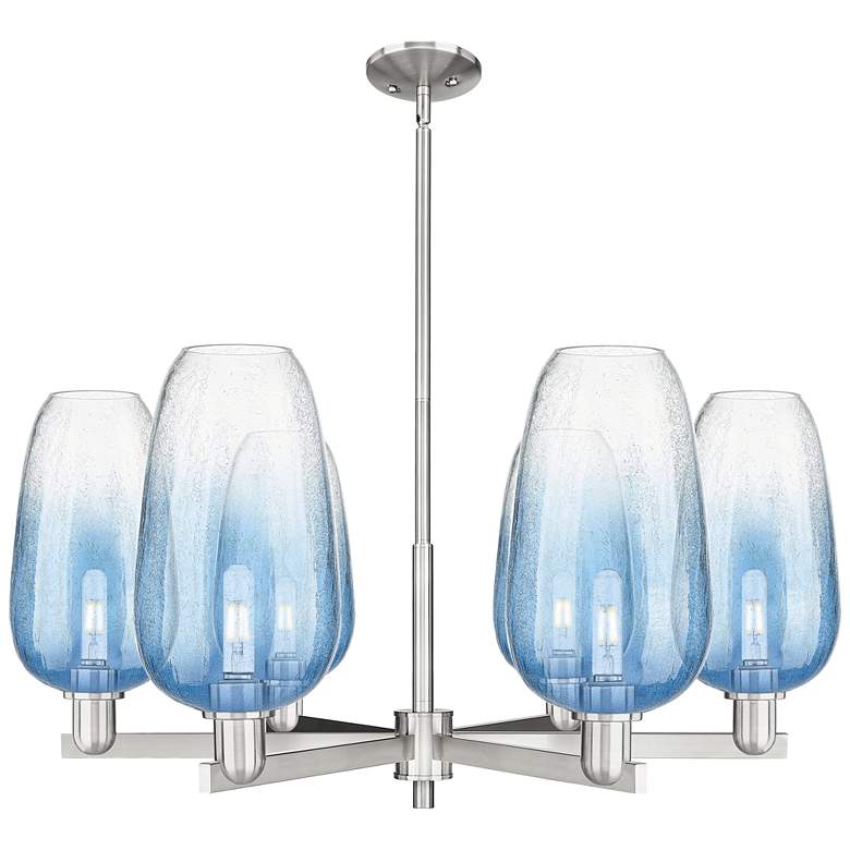 Image 1 Brookhaven Flute 24"W 6-Lt Satin Nickel Stem Chandelier w/ Sapphire Shade