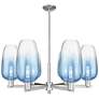 Brookhaven Flute 24"W 6-Lt Satin Nickel Stem Chandelier w/ Sapphire Shade