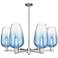 Brookhaven Flute 24"W 6-Lt Satin Nickel Stem Chandelier w/ Sapphire Shade