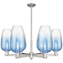 Brookhaven Flute 24"W 6-Lt Satin Nickel Stem Chandelier w/ Sapphire Shade