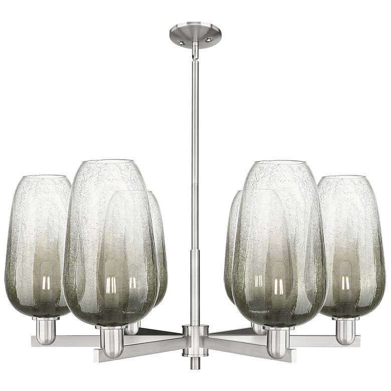 Image 1 Brookhaven Flute 24"W 6-Lt Satin Nickel Stem Chandelier w/ Slate Shade