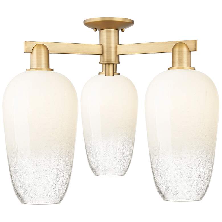 Image 1 Brookhaven Flute 25"W 3 Light Brushed Brass Semi-Flush With Opal Shade