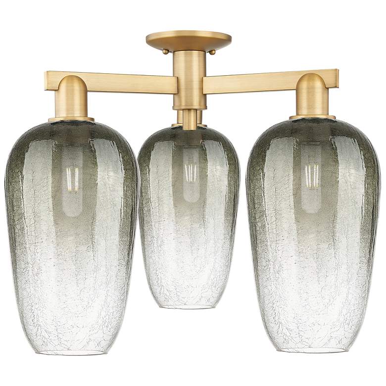 Image 1 Brookhaven Flute 25"W 3 Light Brushed Brass Semi-Flush With Slate Shade